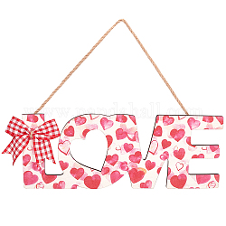 CREATCABIN Valentine's Day Door Sign Love Wall Hanging Heart Wooden Signs Decorations Outdoor Pink Wall Decor Bowknot for Wedding Anniversary Front Door Porch Wall Home Decoration Gift 12.6x4.53 Inch