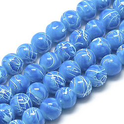 Ziehbank Glasperlen Stränge, Backen gemalt, gefärbt, Runde, Verdeck blau, 8~8.5 mm, Bohrung: 1.5 mm, ca. 105 Stk. / Strang, 31.8 Zoll