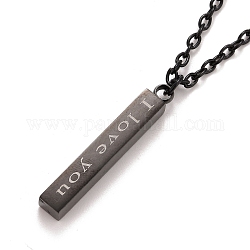 Rectangle with Word I Love You 304 Stainless Steel Pendant Necklace with Alloy Cable Chain for Women, Gunmetal, 19.69 inch(50cm)
