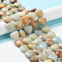 Fili di perline di amazzonite di fiori naturali, con perline semi, cuore, 14~15x15x6~6.5mm, Foro: 1.4 mm, circa 23~24pcs/filo, 14.57'' (37 cm)