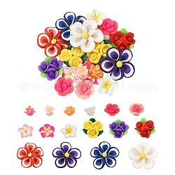 20Pcs 5 Style Handmade Polymer Clay Flower Beads, Mixed Color, 10~26x5~13mm, Hole: 1~2mm, 4pcs/style