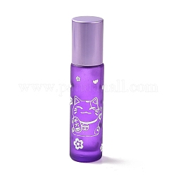 ガラスエッセンシャルオイルローラーボトル  ふたとステンレス鋼のローラーボールが付いている  詰め替え可能なボトル  幸運の猫の模様と中国語の文字の列  紫色のメディア  2x8.6cm  穴：9.5mm  容量：10ml（0.34fl.oz）