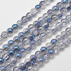 Electroplate Synthetic Crackle Quartz Bead Strands, Round Half Rainbow Plated, Royal Blue, 6mm, Hole: 1mm, about 66pcs/strand, 15.7 inch