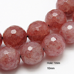 Natürlichen Erdbeere Quarzperlen Stränge, facettiert, Runde, 10 mm, Bohrung: 1 mm