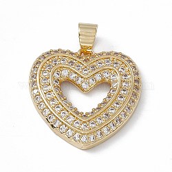Rack Plating Brass Micro Pave Cubic Zirconia Pendants, Cadmium Free & Lead Free, Long-Lasting Plated, Heart Charm, Real 18K Gold Plated, 23.5x24x3.5mm, Hole: 4x5mm