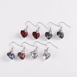 Heart 304 Stainless Steel Glass Dangle Earrings, with Brass Rhinestone Findings, Mixed Color, 40mm, Pin: 0.8mm