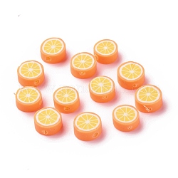 Perline polimero argilla fatto a mano, fetta d'arancia, arancione, 9.5~10x4.5mm, Foro: 1.8 mm