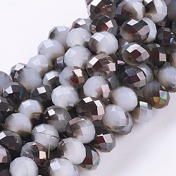 Electroplate Glass Faceted Rondelle Beads Strands, Imitation Jade, Half Plated, Black, 8x5mm, Hole: 1mm, about 72pcs/strand, 16.5 inch