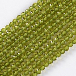 Chapelets de perles en verre, facette, ronde, vert jaune, 2x2mm, Trou: 0.4mm, Environ 193~197 pcs/chapelet, 14.17 pouce ~ 15.51 pouces (36~39.4 cm)