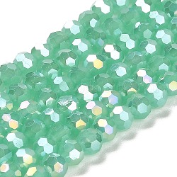 Supporti per perle di vetro imitazione giada, ab colori, sfaccettato, tondo, acquamarina media, 6x5.5mm, Foro: 1.2 mm, circa 91~93pcs/filo, 19.57~50.6 pollice (49.7~50.6 cm)