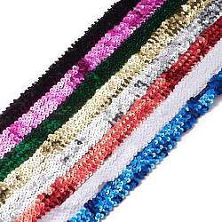 Perle di plastica paillette elastiche, perle di paillettes, accessori dell'ornamento, 3 rotolo di paillette a righe, rotondo e piatto, colore misto, 27x2mm, circa 1 m / pz