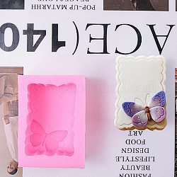 Silicone Molds, for Handmade Soap Making, Rectangle with Butterfly, Hot Pink, 85x60x40mm