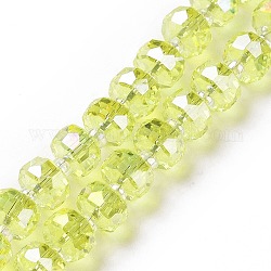 Electroplate Transparent Glass Beads Strands, AB Color Plated, Faceted, Rondelle, Yellow, 7.5~8x4.5mm, Hole: 1.2mm, about 80pcs/strand, 22.05''(56cm)