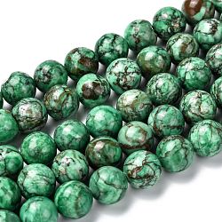 Natur Marmor Perlen Stränge, Runde, gefärbt und erhitzt, grün, 10 mm, Bohrung: 1 mm, ca. 38 Stk. / Strang, 15.7 Zoll (40 cm)