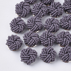 Cabochons aus Glasperlen, Cluster-Perlen, mit perforierten ScheibenFassungen aus vergoldetem Eisen, Blume, dunkelblau, 19~20x10~12 mm