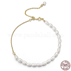 Bracelets réglables en chaîne torsadée en argent sterling 925, Bracelets de perles d'eau douce naturelles pour femme, véritable 14k plaqué or, 9-1/8 pouce (23 cm)