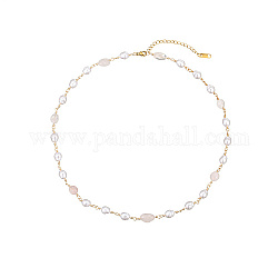 Edelstahl-Gliederketten für Damen, mit natürlichen Perlen und natürlichen Rosenquarz-Chip-Perlen, golden, 16.93 Zoll (43 cm)