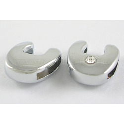 Initial Slide Beads, Nickel Free Alloy and One Clear Rhinestone Beads, Letter U, Platinum, about 12mm long, hole: 8.2x1.5mm