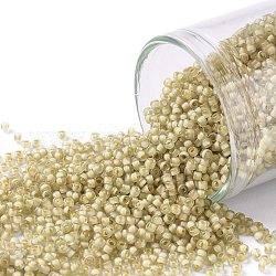 Cuentas de semillas redondas toho, Abalorios de la semilla japonés, (369fm) mate de cristal rayado beige, 15/0, 1.5mm, agujero: 0.7 mm, aproximamente 3000 unidades / 10 g