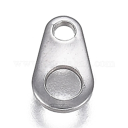 304 Stainless Steel Chain Tabs, Chain Extender Connectors, Teardrop, Stainless Steel Color, 9x5x0.7mm, Hole: 1.8mm and 3mm