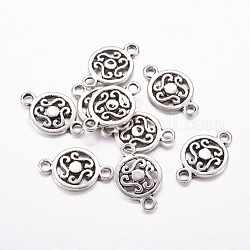 Tibetan Silver Connectors, Lead Free, Cadmium Free and Nickel Free, Round, Antique Silver, about 19mm long, 12mm wide, 2mm thick, hole: 2mm