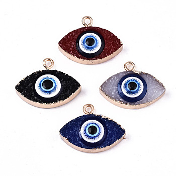 Druzy Resin Pendants, with Edge Light Gold Plated Iron Loops, Evil Eye, Mixed Color, 17x23x7mm, Hole: 1.8mm
