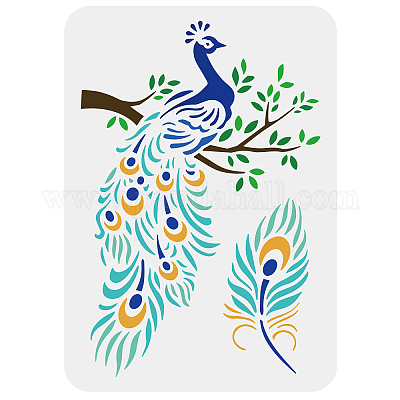 Peacock Feather Stencil Home Wall Decorating Painting 