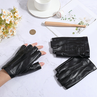 Halbfingerhandschuhe aus PU-Leder&nbsp;AJEW-CL0003-32-1