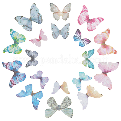 SUNNYCLUE 1 Box 180pcs 9 Style Butterfly Earring Charms Butterfly Wings Charms Organza Butterflies Bulk Spring Fabric Butterfly