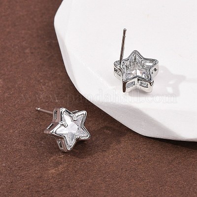 Messing Micro Pave klare Zirkonia Ohrstecker&nbsp;EJEW-C174-02C-P-1