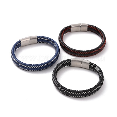 Wholesale Microfiber Leather Braided Flat Cord Bracelet with 304 Stainless  Steel Magnetic Buckle for Men Women 