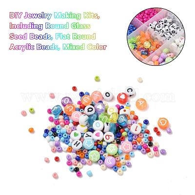 DIY Jewelry Making Kits, Including Round Glass Seed Beads, Flat Round  Acrylic Beads, Elastic Crystal Thread, Tweezers, Scissors, Alloy Clasps and  Iron