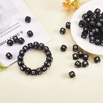 Black and White Number Beads, Cube Beads, Square Beads for Jewelry Mak