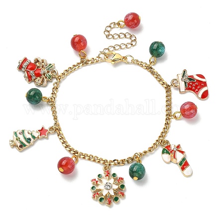 Christmas Sock & Tree & Snowflake Alloy Enamel Charm Bracelets BJEW-JB09526-1