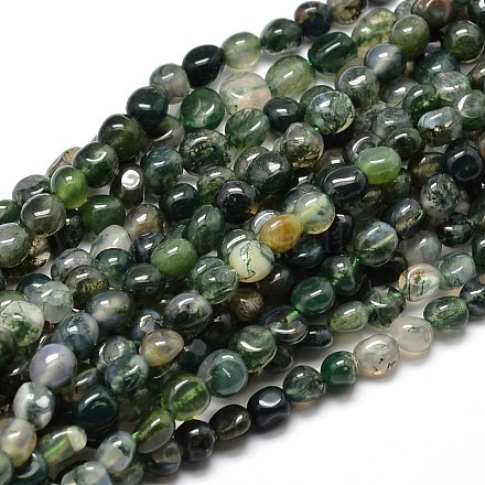 Natural Moss Agate Nuggets Beads Strands X-G-J335-06-1