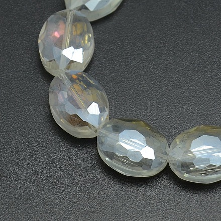 Facettierten galvanisieren Kristallglas Oval Perlen Stränge EGLA-F058A-01-1