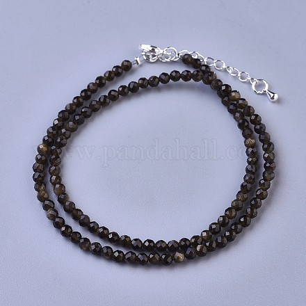 Natural Golden Sheen Obsidian Beaded Necklaces NJEW-K114-A-A19-1