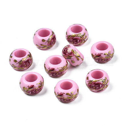 Perles rondelles acryliques opaques imprimées de fleurs SACR-S305-27-B03-1