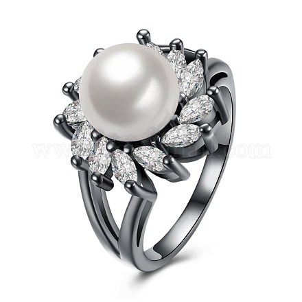 Elegante concha de latón perla anillos de dedo RJEW-BB23131-9-1