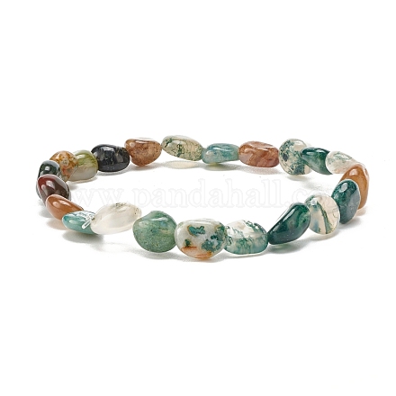 Natural Moss Agate Nuggets Beads Stretch Bracelet BJEW-JB07144-02-1