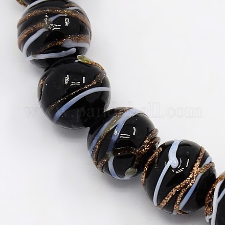 De forme ronde perles à la main de sable d'or de Murano brins LAMP-L001-10mm-07-1