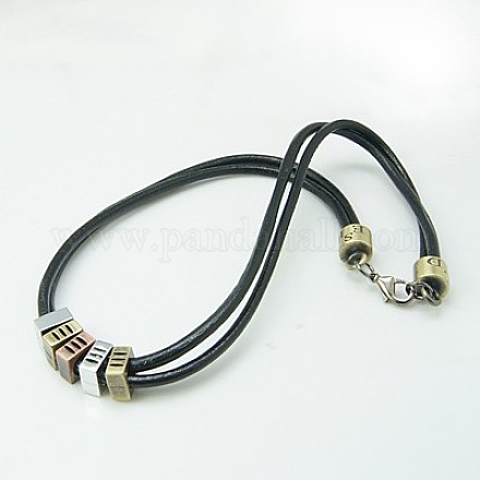 Leather Alloy Beaded Necklaces X-NJEW-H154-1-1