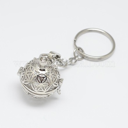 Brass Hollow Ball Cage Pendant Keychain KEYC-E012-04P-1