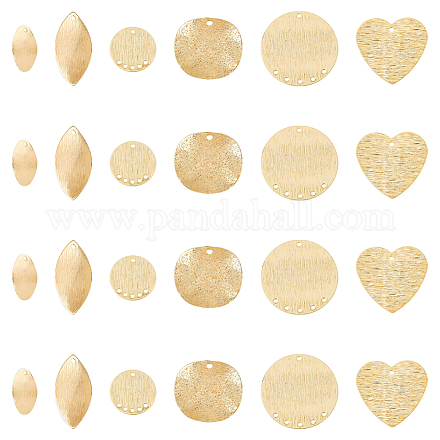 SUPERFINDINGS 24Pcs 6 Styles Brass Stamping Blank Tag Charms Real 14K Gold Plated Flat Round Metal Stamps Tags Oval Leaf Heart Blanks Pendants for Jewelry DIY Craft Making，Hole:1.2~1.6mm FIND-FH0005-60-1