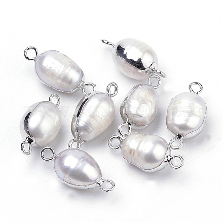 Conectores de eslabones de perlas keshi de perlas barrocas naturales chapadas PEAR-S012-07-1