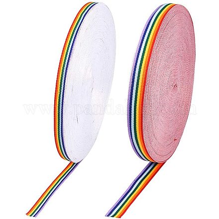 JEWELEADER 2 Rolls 100 Yards Rainbow Striped Grosgrain Ribbon 3/8