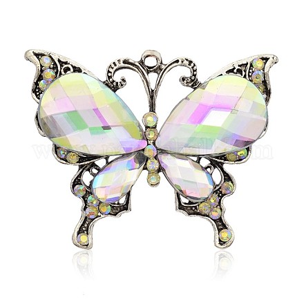 Gros pendentifs de papillon en alliage avec strass en acrylique PALLOY-J196-09AS-1