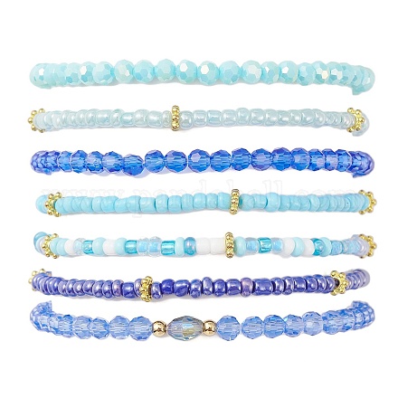 Ensemble de bracelets extensibles en perles de verre 7pcs 7 styles BJEW-JB09575-1