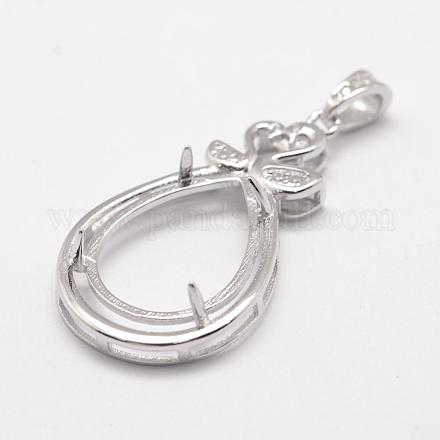 925 Sterling Silver Pendant Claw Cabochon Settings STER-K034-09-1
