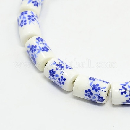 Handmade Printed Flower Porcelain Column Beads Strands PORC-L020-01-1